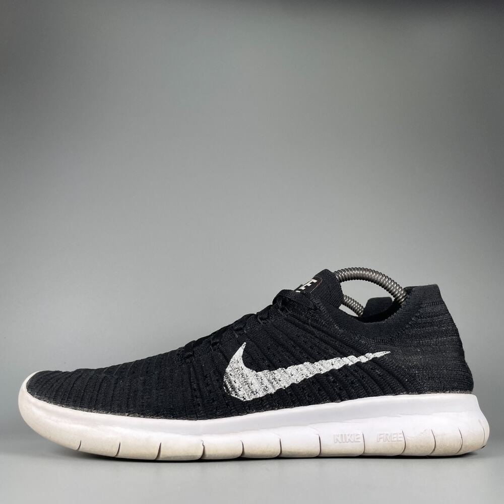 Nike Free RN Flyknit Mens Size 11 Black White Running Sneaker Athletic Shoes EUC